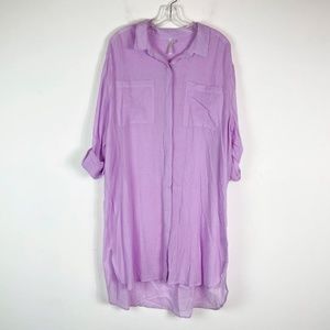 Seafolly NWOT Crinkle Twill Beach Shirt Dress Cover Up Lilac Size L
